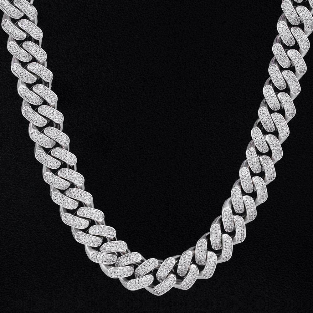 18mm Iced Out Diamond Cuban Link Chain in White Gold – TSF Element