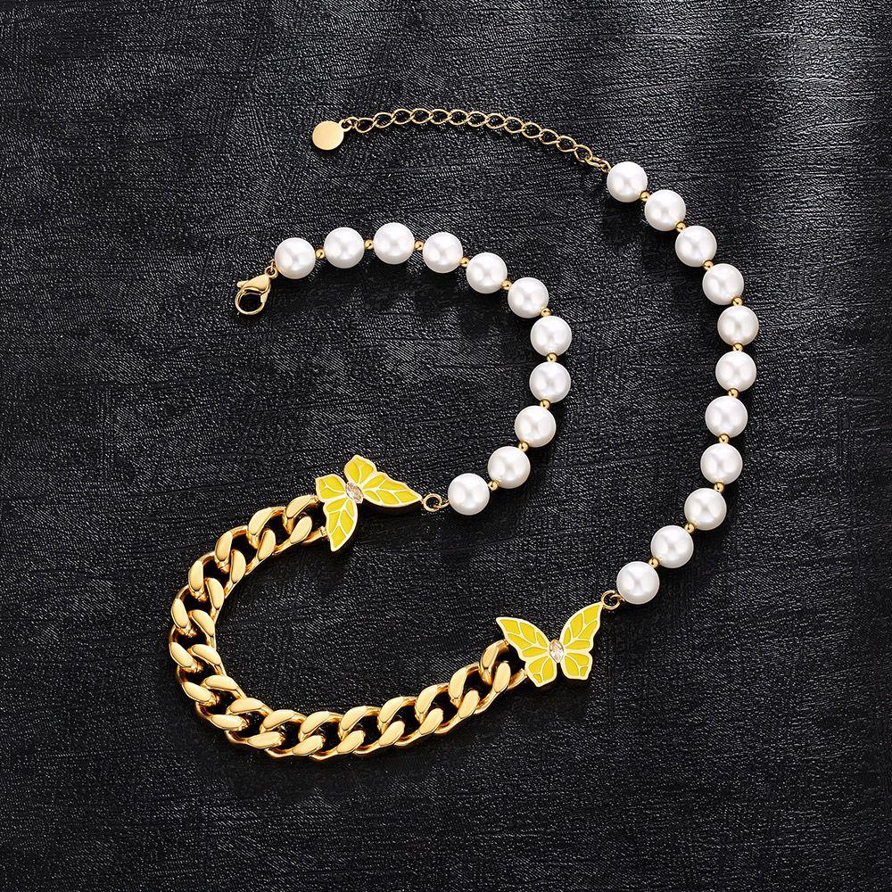 8mm Pearl Cuban Necklace with Double Butterfly – TSF Element