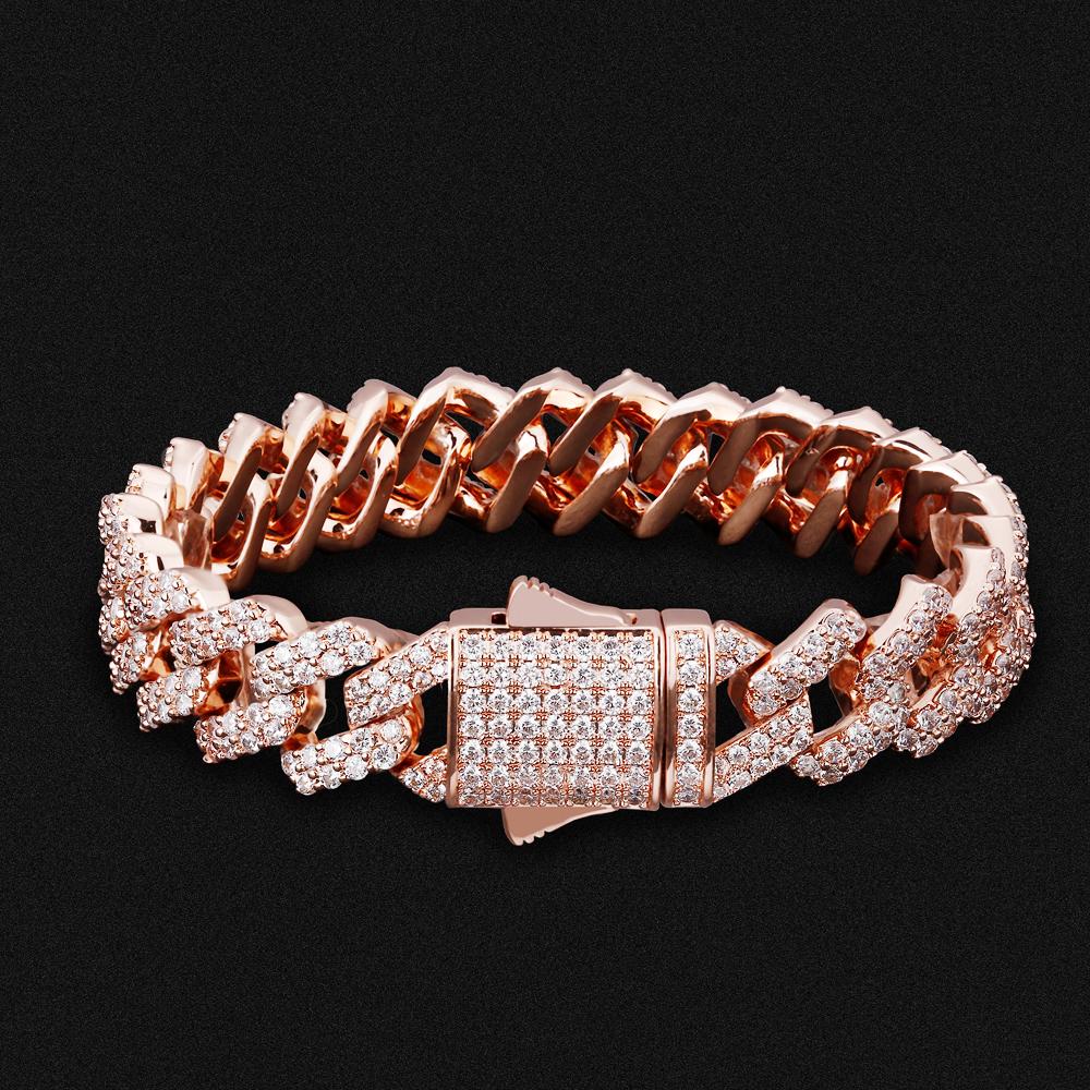 12mm 14K Rose Gold Iced Out Prong Cuban Link Bracelet