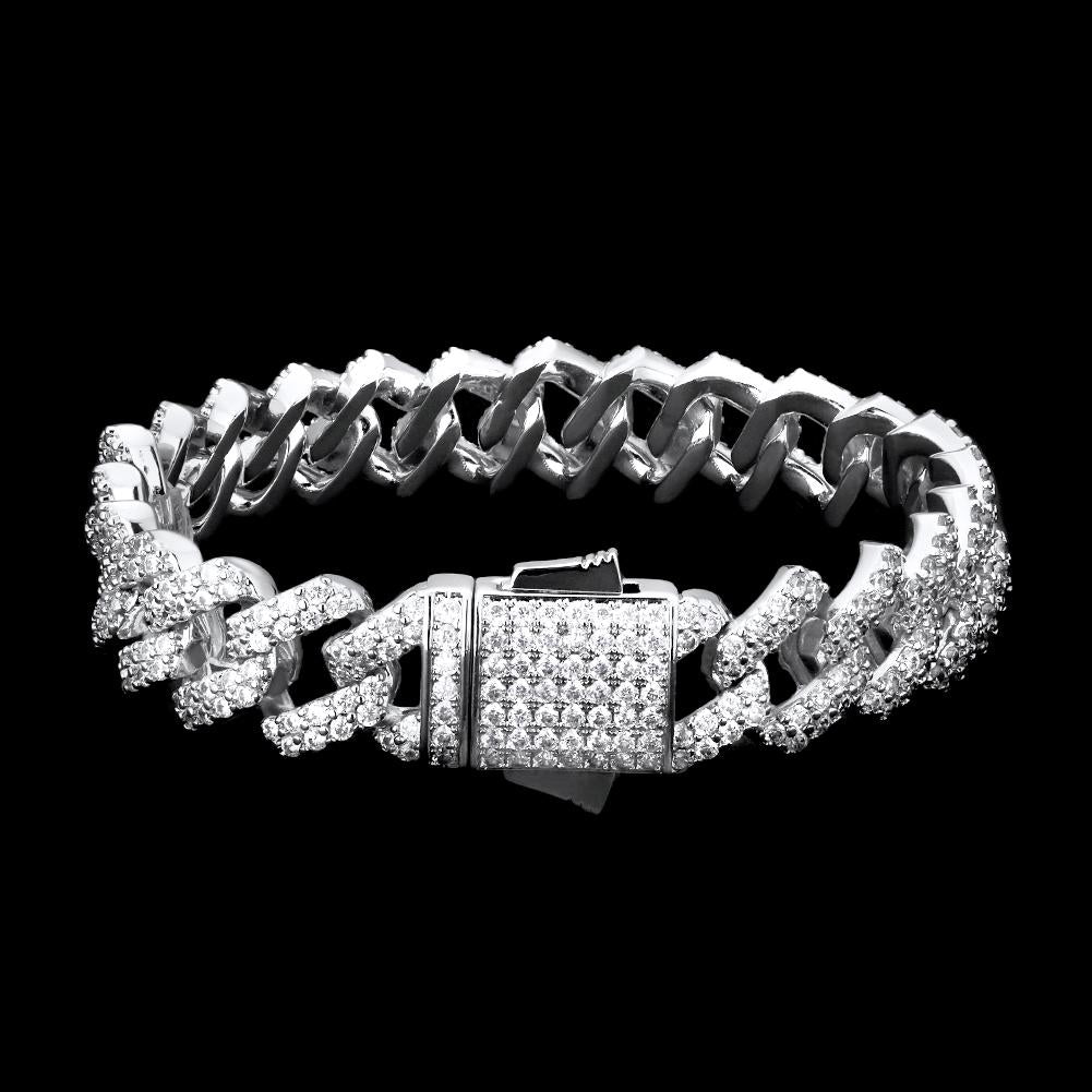 12mm White Gold Iced Out Prong Link Cuban Link Bracelet