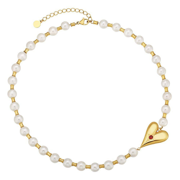 8mm Pearl Necklace with Heart