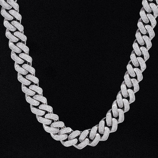 18mm Iced Out Diamond Cuban Link Chain in White Gold