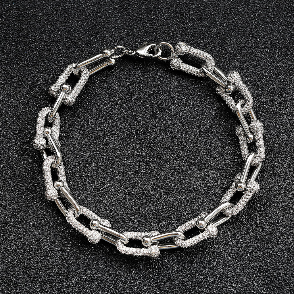Iced Out 18K White Gold U Shape Bracelet