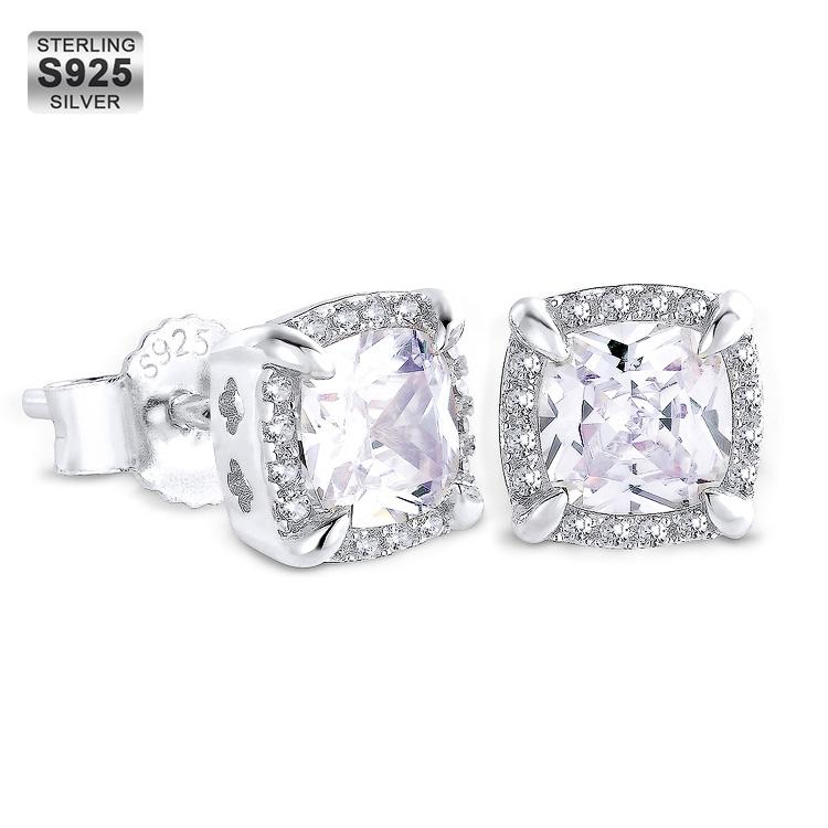 Princess Cut Diamond Stud 925 Silver 18K Gold Earrings