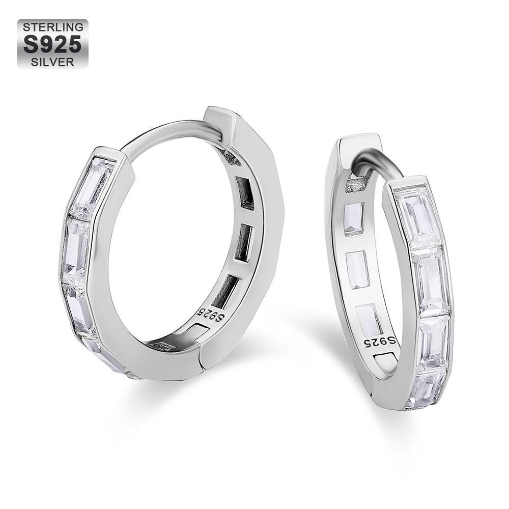 Rectangular Diamond Sterling Silver/14K Gold Hoop Earrings