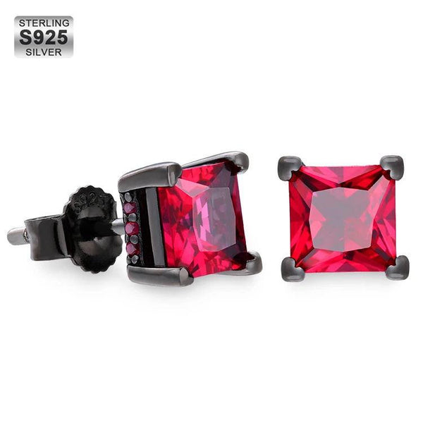 Ruby Diamond Stud Earrings 925 Sterling Silver