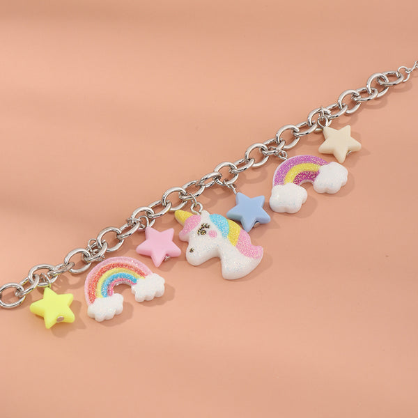 Unicorn Rainbow and Stars Charm Bracelet