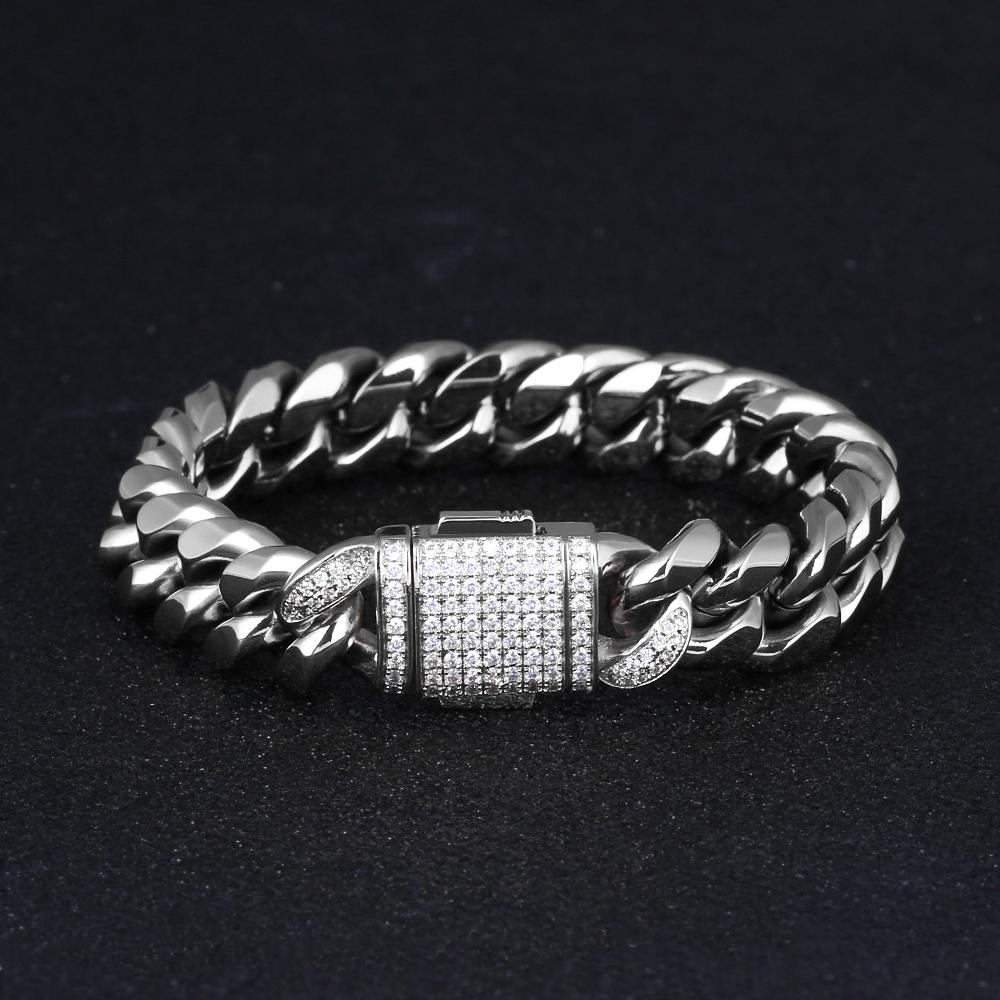 12mm White Gold Iced Out Clasp Cuban Link Bracelet