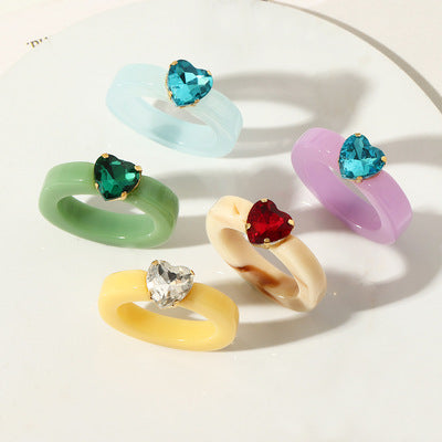 Love Heart Diamond Resin Acrylic Ring