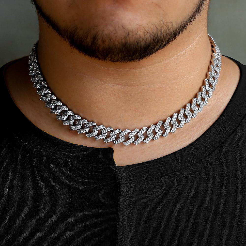 12mm White Gold Iced Out Choker Cuban Chain