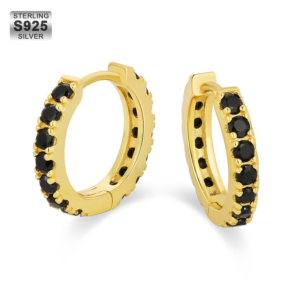 15mm Black CZ Tennis Earrings 14K Gold