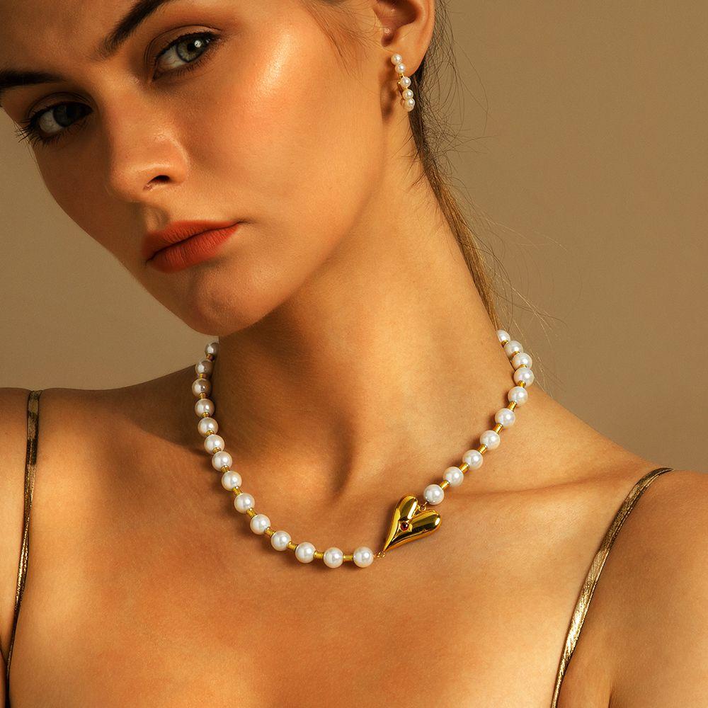 8mm Pearl Necklace with Heart