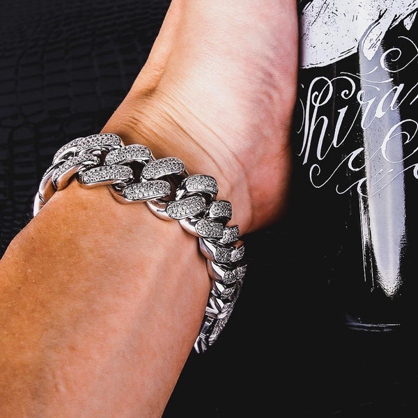 18mm White Gold Diamond Cuban Link Bracelet