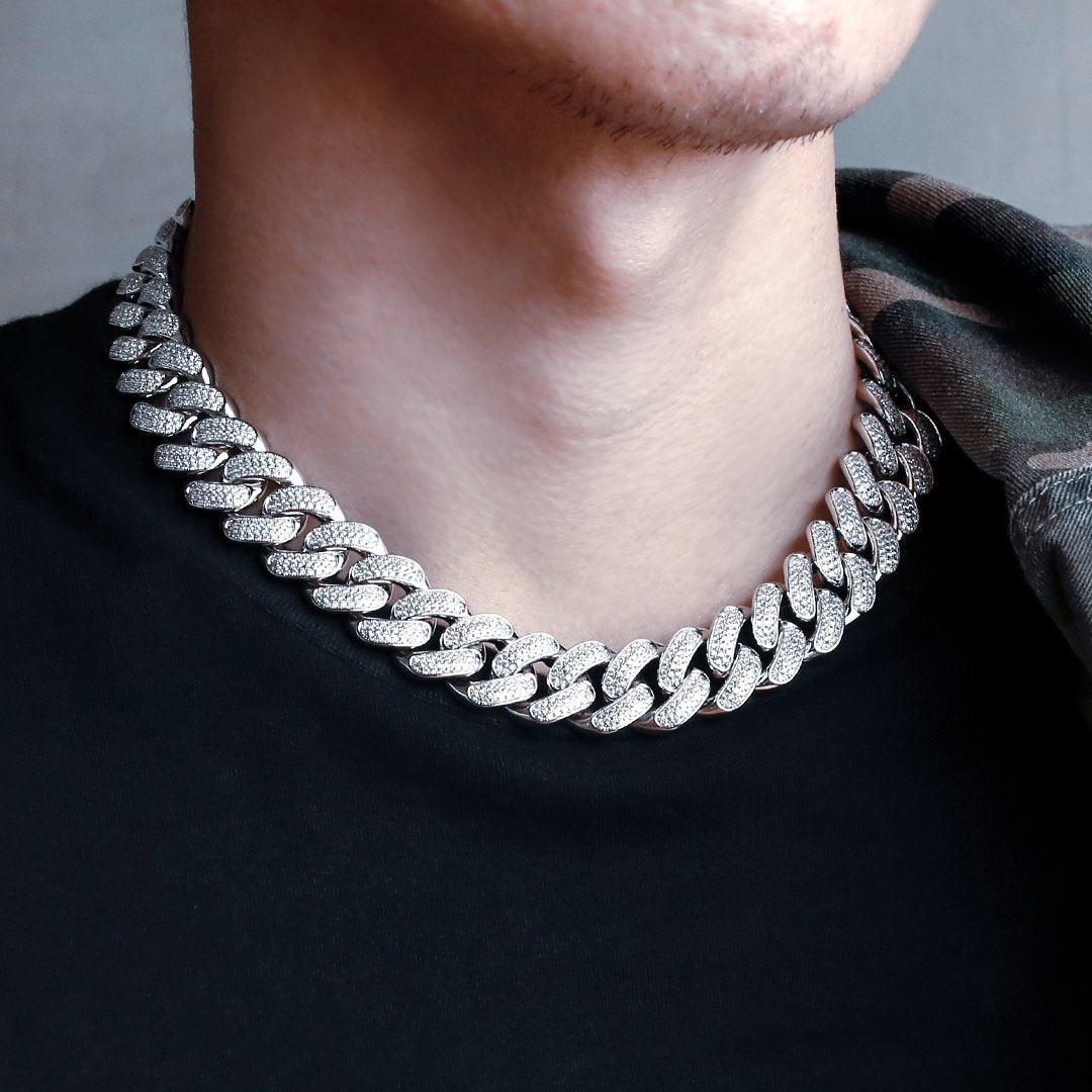 Iced Out Diamond Cuban Link Chain White Gold – TSF Element