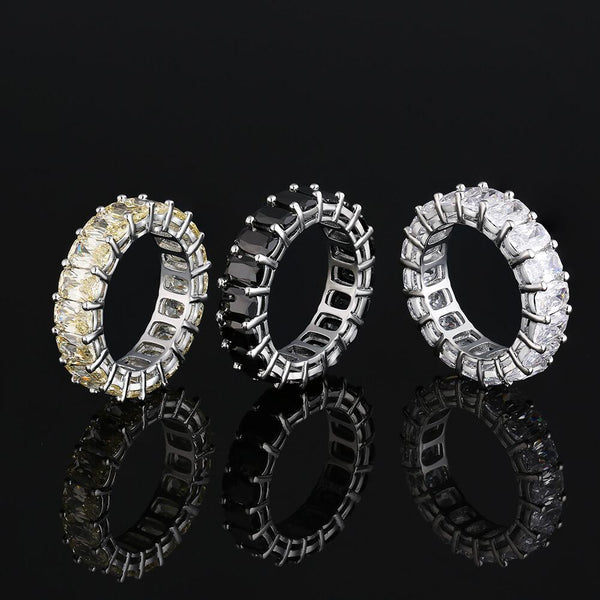Black CZ Diamond Rectangle Tennis White Gold Ring