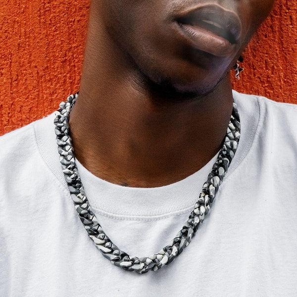 Grey Camouflage Curb Cuban Chain with Buckle Clasp