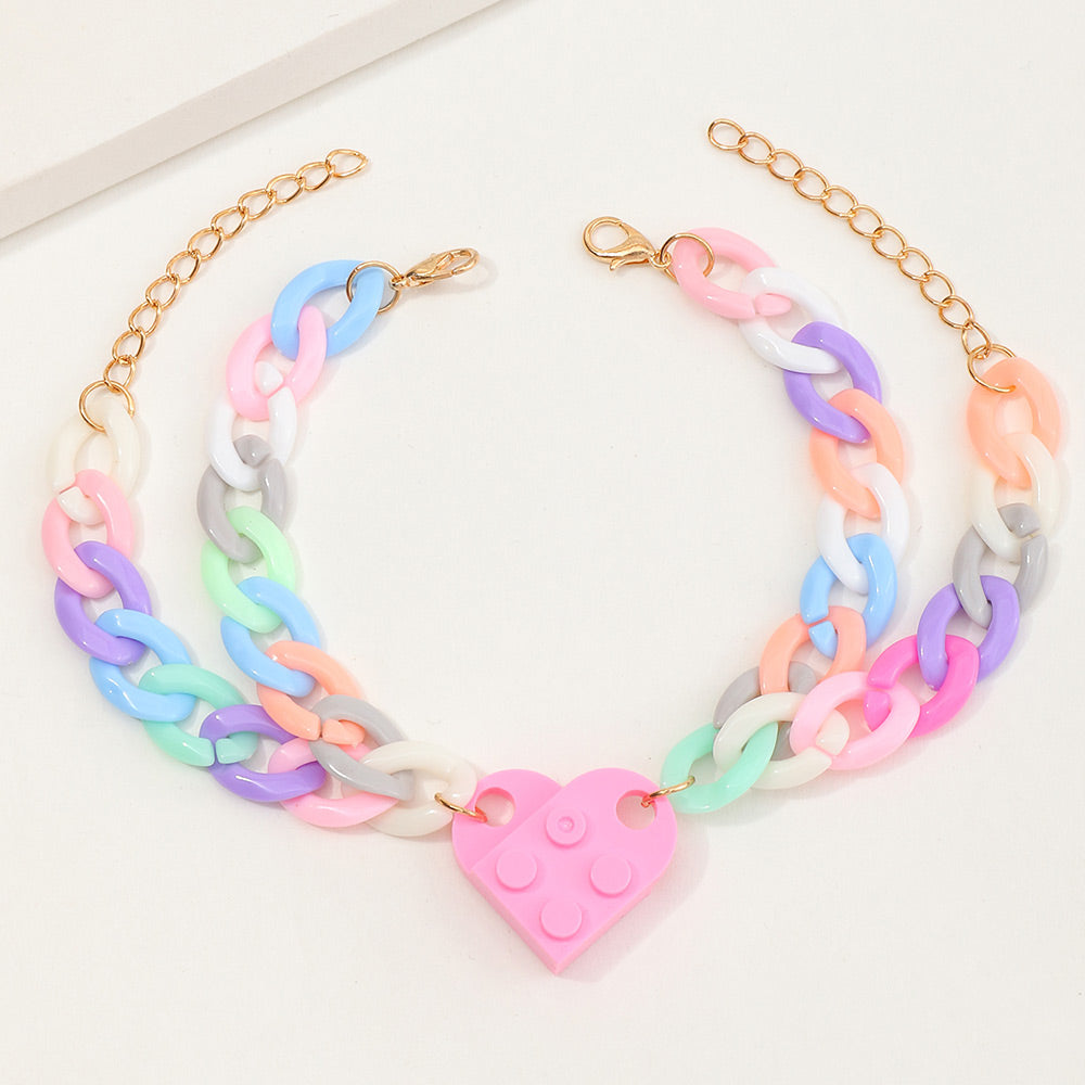 Pink Heart Building Block Bracelets Sets