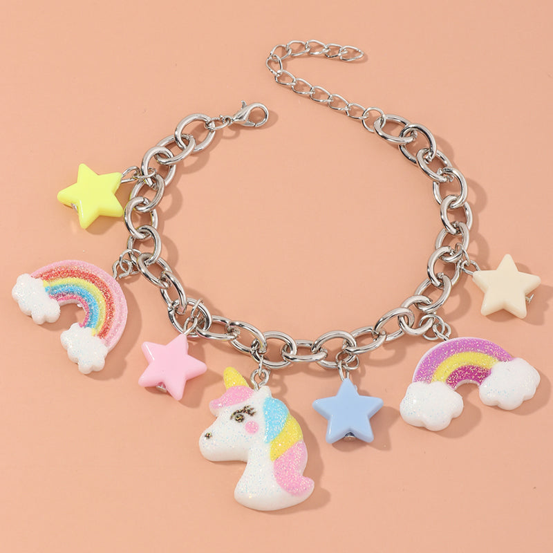 Unicorn Rainbow and Stars Charm Bracelet