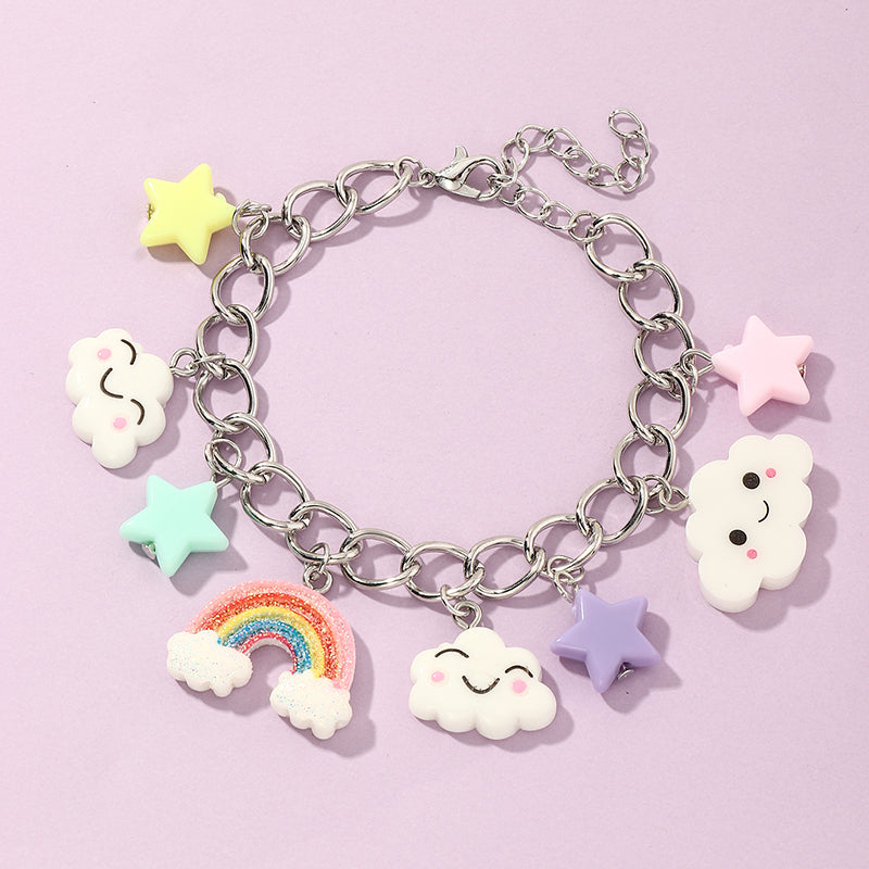 Rainbow Cloud Butterfly and Stars Charm Bracelet