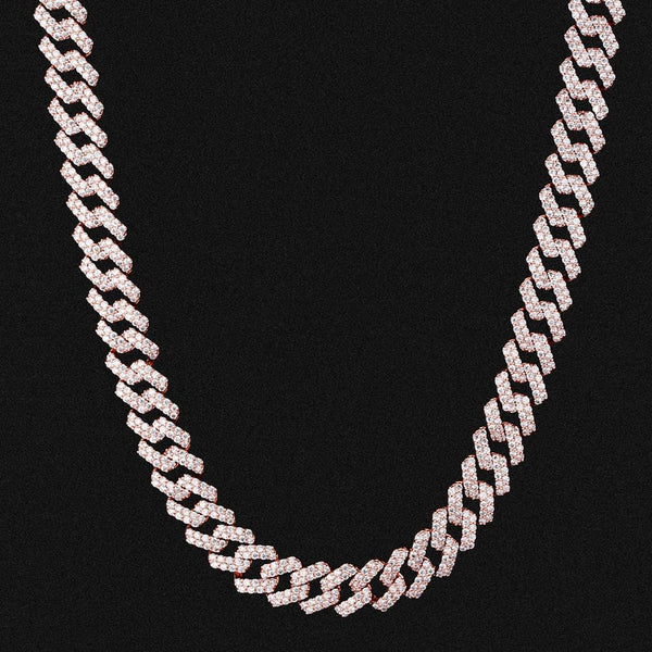 12mm Rose Gold Iced Out Link Cuban Link Chain