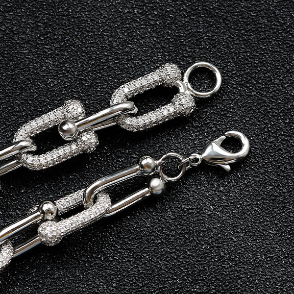 Iced Out 18K White Gold U Shape Bracelet