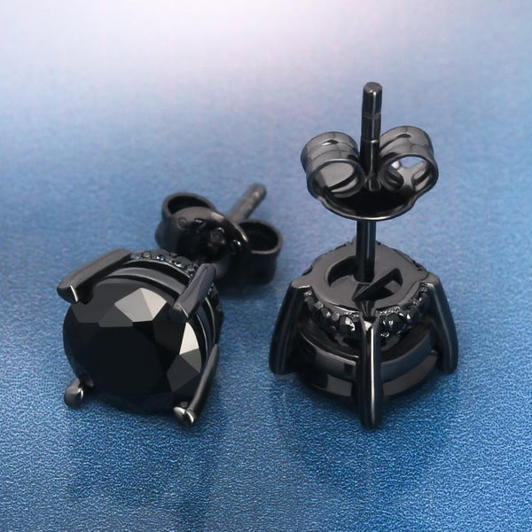 Round Black Diamond Stud Earrings