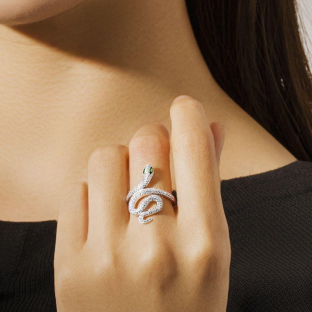 Sterling Silver Diamond Snake Ring