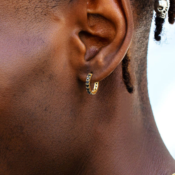 15mm Black CZ Tennis Earrings 14K Gold