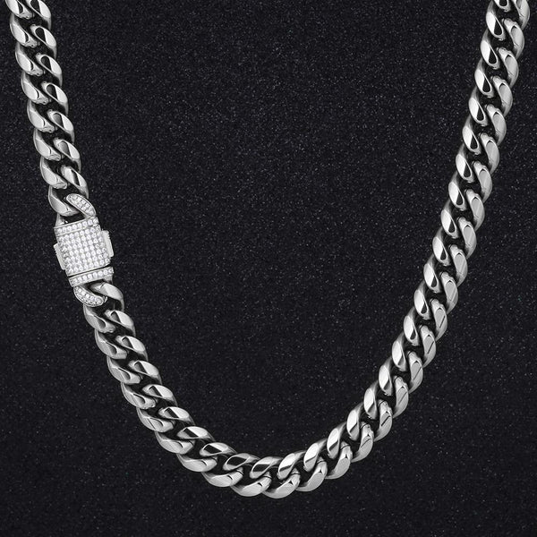 12mm White Gold Iced Out Clasp Cuban Link Chain